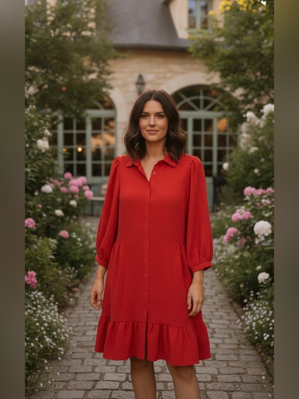 Tahari Women’s Red Button-Front, Collard Ruffle-Hem Mini Dress, Size 10